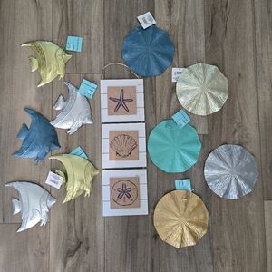 Coastal Metal Wall Decor Set/wreath making  - Gold, Silver, Blue NWT